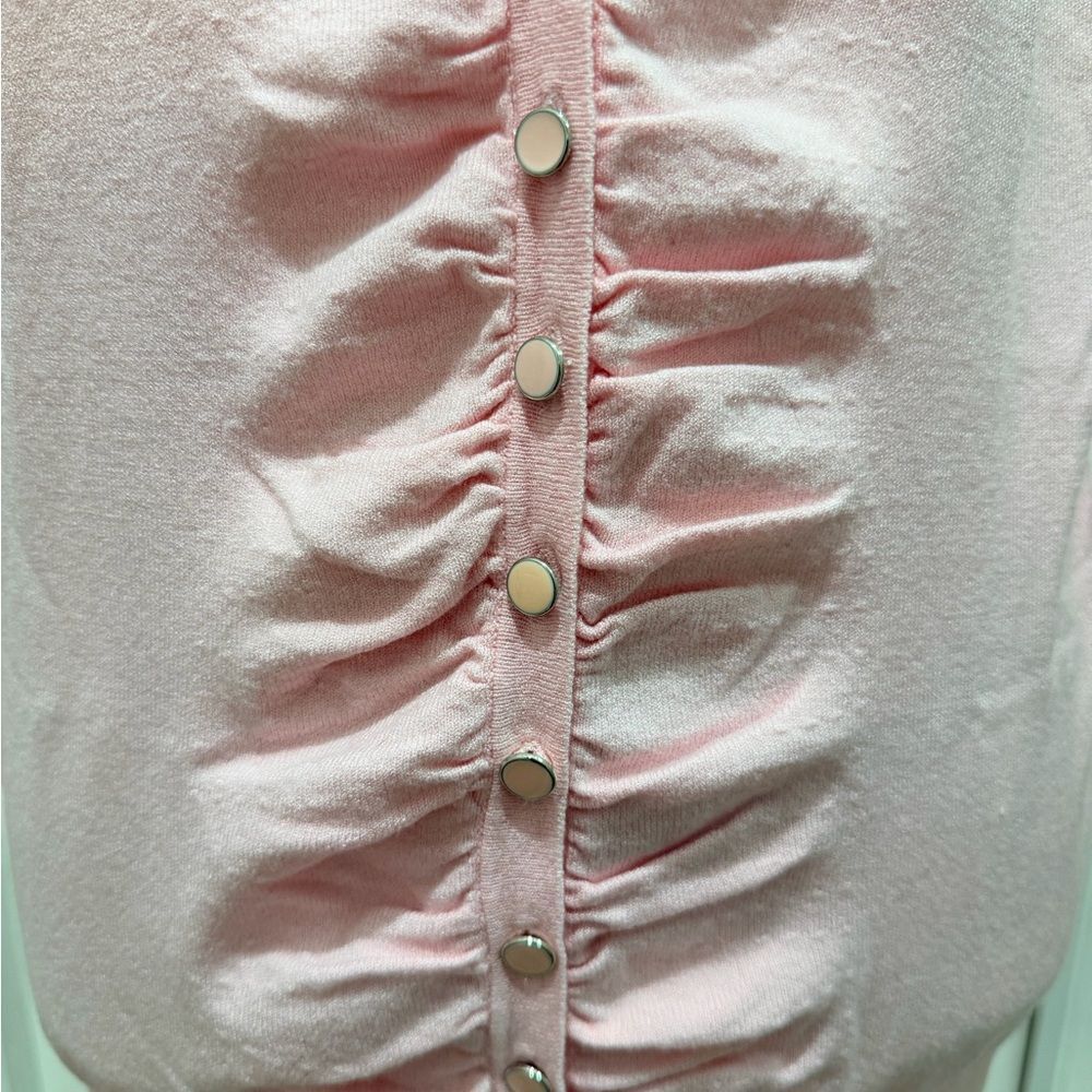 New York & Company Light Pink Ruched Button-Up Blouse - Picture 4 of 6